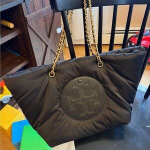 Tory Burch Black Quilted Ella Tote Bag